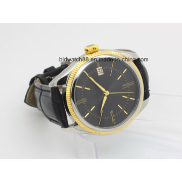 Custom Sports Gold Tone Leather Band Automatic Wrist Watch Men